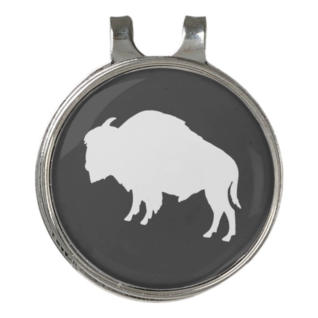 White Bison Silhouette Wild Animal Golf Hat Clip (Front)
