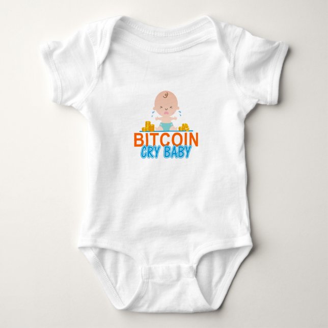 White Bitcoin Cry Baby One-Piece Baby Bodysuit (Front)