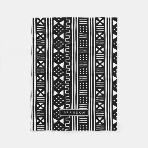 WhiteBlack African MudCloth Inspired Personalized Fleece Blanket