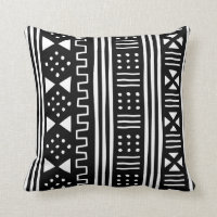 White | Black African MudCloth Inspired Throw Pillow