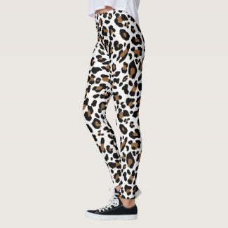 White, black and brown leopard dots, spots pattern leggings