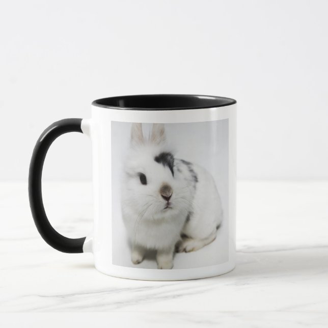 White, black and brown rabbit mug (Left)
