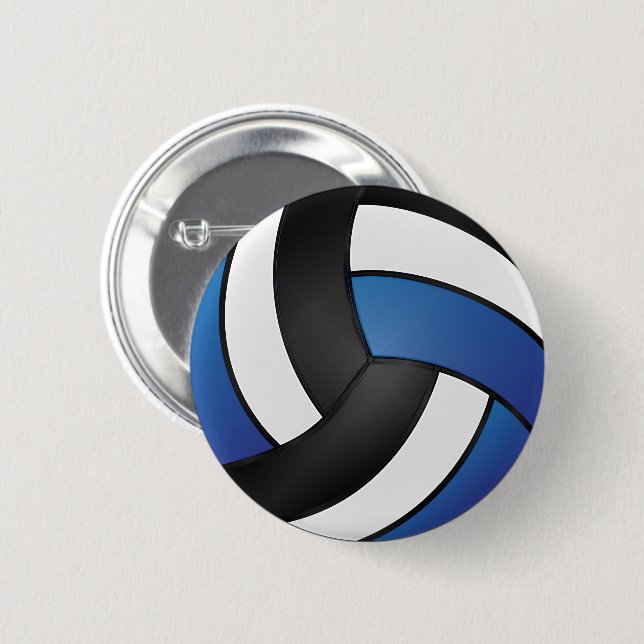 White, Black and Dark Blue Volleyball Button (Front & Back)