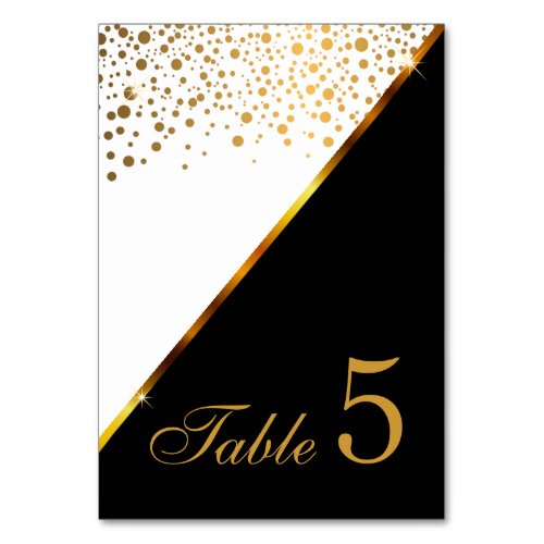 White Black and Gold Confetti Dots Table Number
