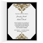 White Black and Gold Damask Wedding Invitation