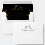 White, Black and Gold Elegant Monogram Wedding Envelope<br><div class="desc">Elegant white wedding envelope in the outside, while the inside in black with delicate hand drawn monogram and foliage in faux gold foil. Back top flap with monogram and address in black. Option to change names and address for any other message you like (i.e. "Nicole and Matthew's Wedding") or erase...</div>