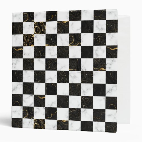 White Black and Gold Marble Checkerboard 3 Ring Binder
