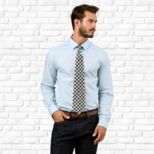 White Black and Gold Marble Checkerboard Neck Tie