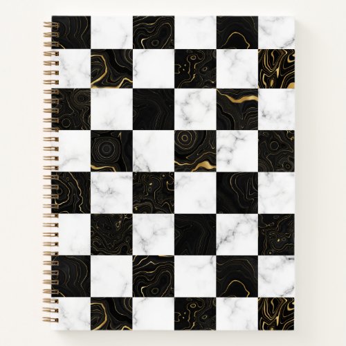 White Black and Gold Marble Checkerboard Notebook