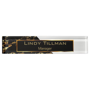White, Black and Gold Marble Name Plate