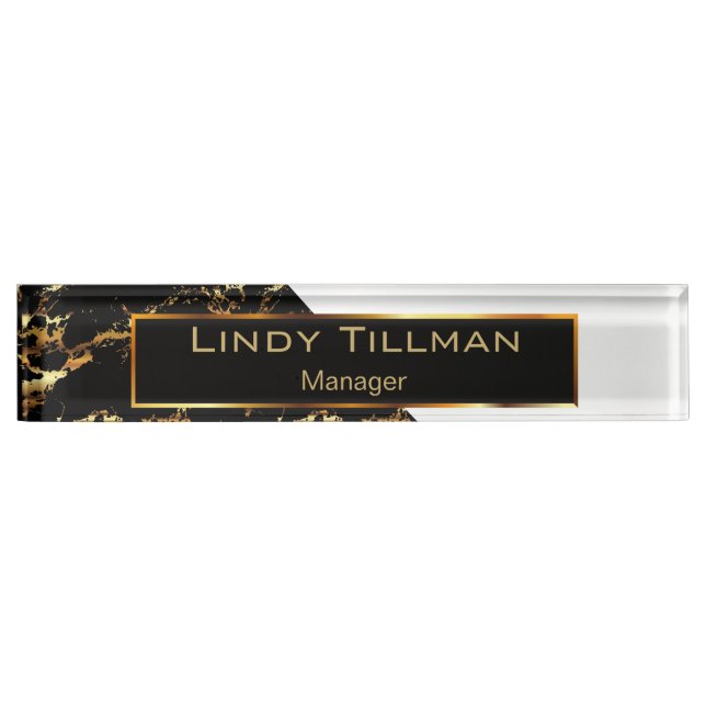 White, Black and Gold Marble Name Plate (Front)