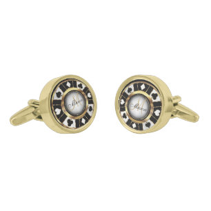 White, Black and Gold Poker Chip - Monogram Cufflinks
