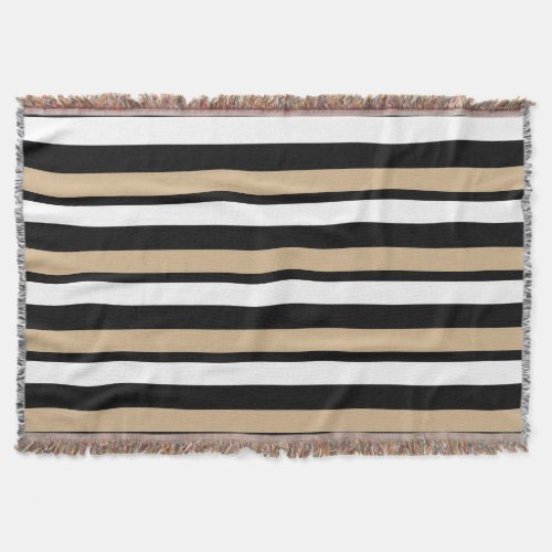 White Black and Gold Striped Throw Blanket
