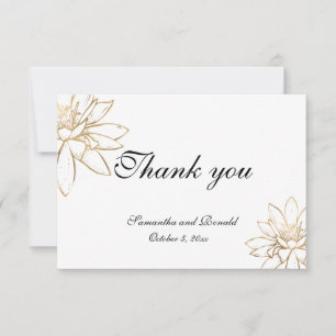 White, black, and gold wedding thank you card
