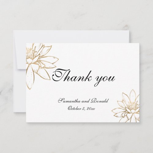 White black and gold wedding thank you card