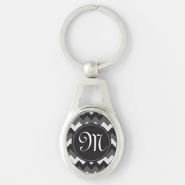 White, Black and Gray Chevron Key Chain (Front)