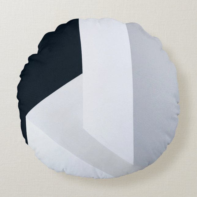 White, black, and gray illustration round pillow (Front)