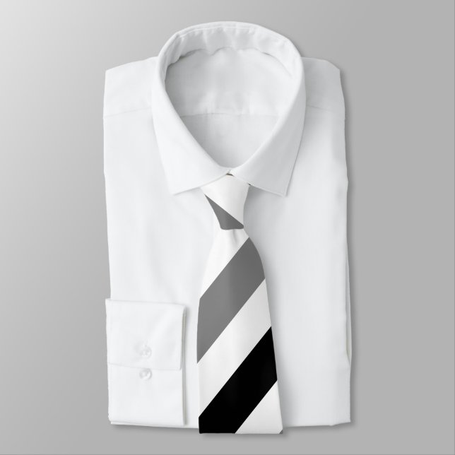 White Black and Gray Regimental Stripe Tie (Tied)