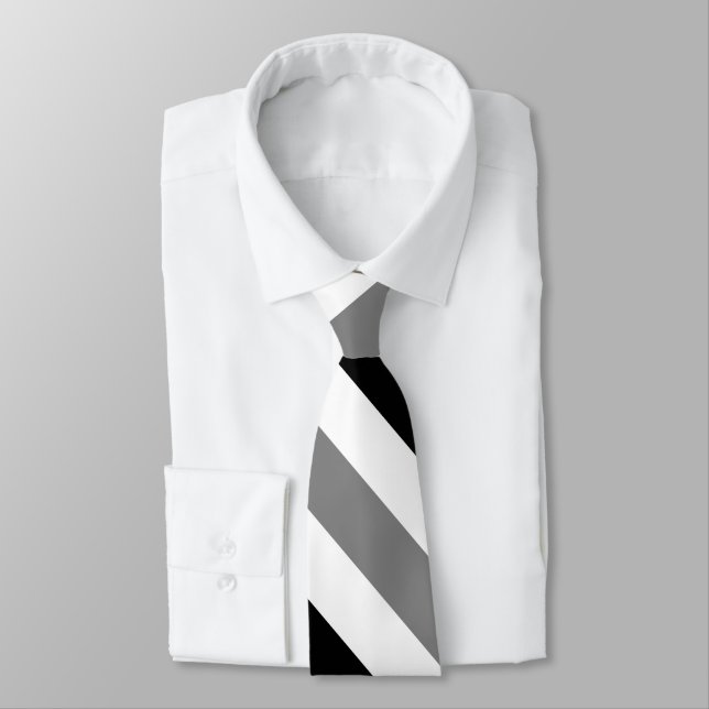 White Black and Gray University Stripe Tie (Tied)