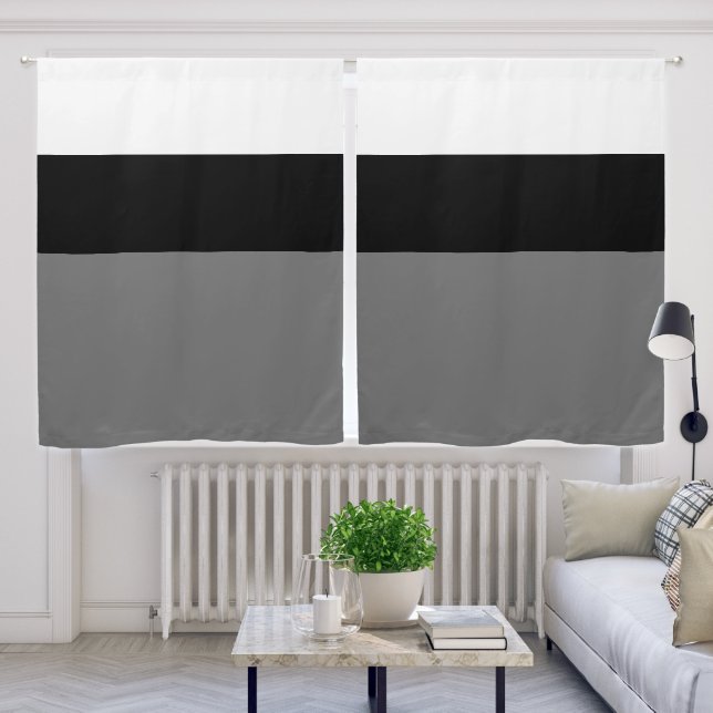 White Black and Grey Color Block Blackout Curtains (Living Room)