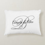 White Black and Grey Fancy Wedding Monogram Accent Pillow<br><div class="desc">A couple's monogram with a fancy calligraphy script in black and grey against a white solid color background. 
You can customize the colors in this typography design or the fancy and elegant calligraphy styles. 
An accent pillow wedding gift for the newly weds. 
Black,  grey and white home decor.</div>