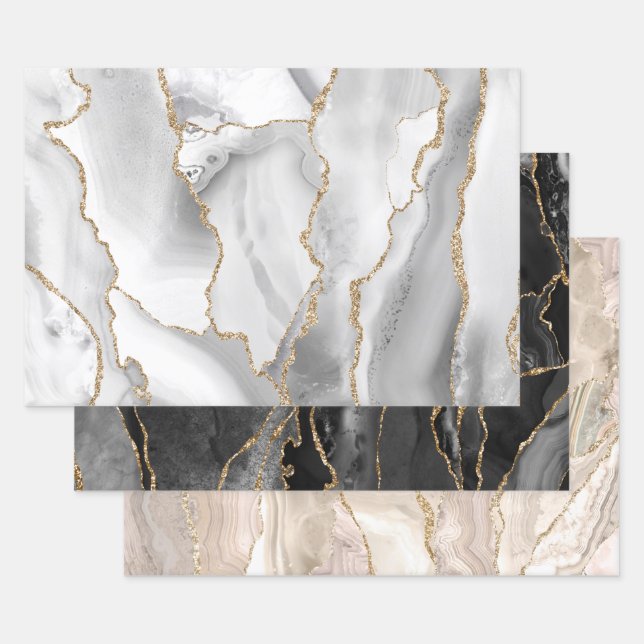 white black and ivory agate wrapping paper sheets (Set)