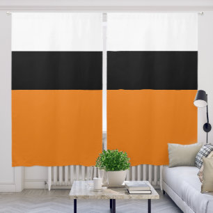 White Black and Orange Color Block Blackout Curtains