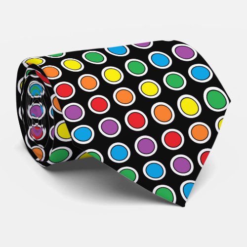 White Black and Rainbow Polka Dots Tie