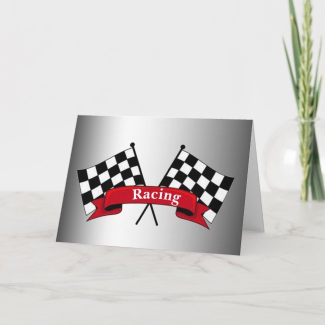 White Black and Red Racing Flags Blank Card
