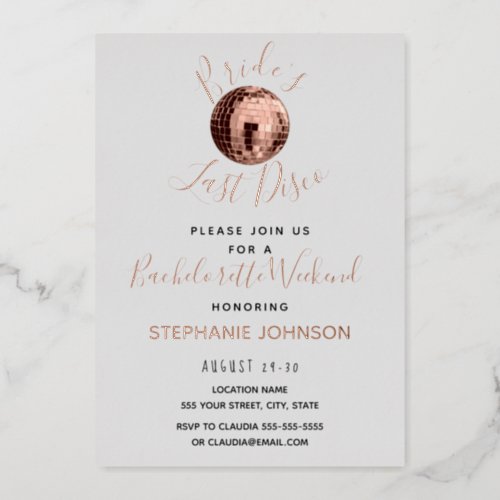 White Black and Rose Gold Bachelorette Weekend  Foil Invitation
