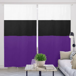 White Black and Royal Purple Color Block Blackout Curtains