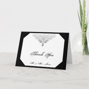 White Black and Silver Damask Thank You card