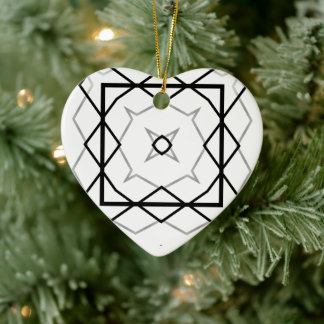White Black and Silver Geometric pattern Ceramic Ornament