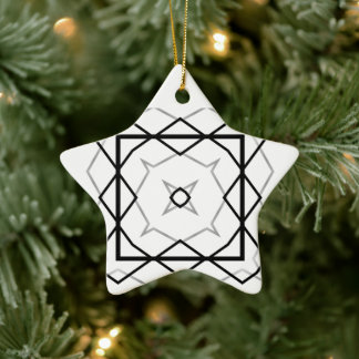 White Black and Silver Geometric pattern Ceramic Ornament
