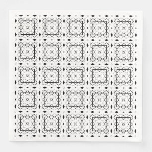 White Black and Silver Geometric pattern Paper Dinner Napkins