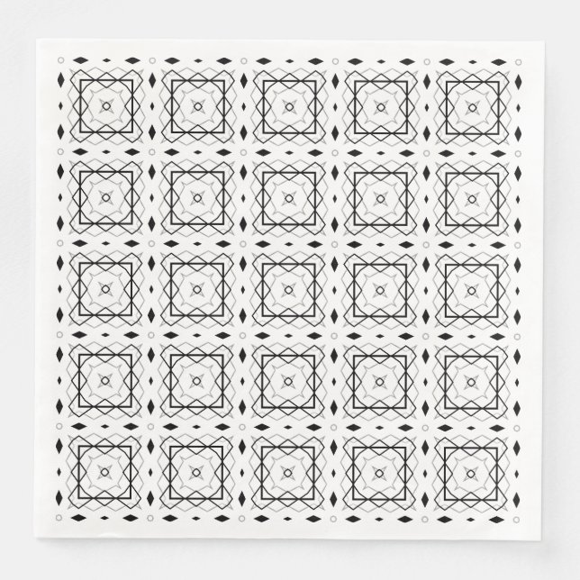 White Black and Silver Geometric pattern Paper Dinner Napkins (Front)
