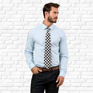 White Black and Silver Marble Checkerboard Neck Tie