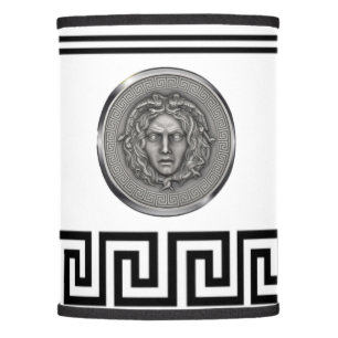 White, Black and Silver Medusa with Greek Key Lamp Shade
