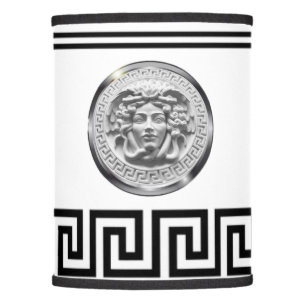 White, Black and Silver Medusa with Greek Key Lamp Shade