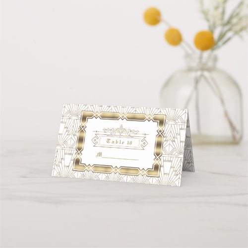 White Black Art Deco Gatsby 1920s Style Wedding Place Card