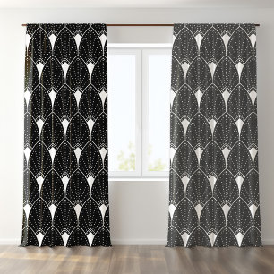White Black Art Deco Pattern Sheer Curtains