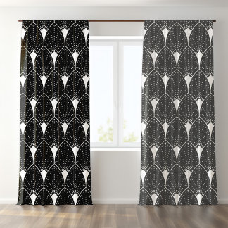 White Black Art Deco Pattern Sheer Curtains