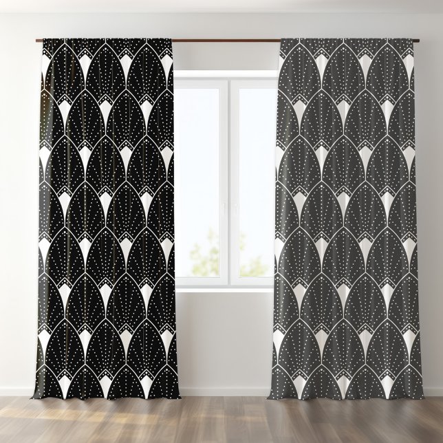 White Black Art Deco Pattern Sheer Curtains (Creator Uploaded)
