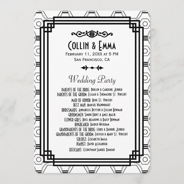 White & Black Art Deco Wedding Programs (Front)