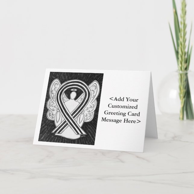 White & Black Awareness Ribbon Personalized Cards (Front)