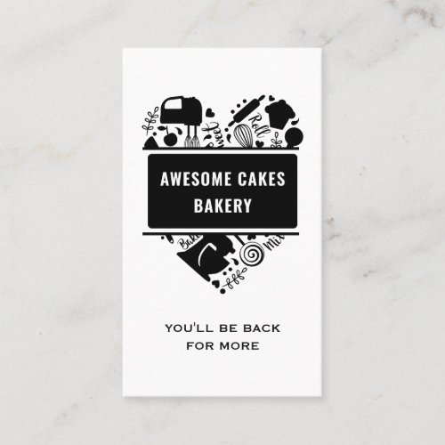 White Black Baker Bakery Cakes Cookies Pastry Chef Business Card