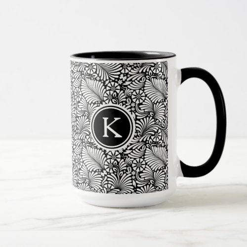 White  Black Baroque Floral Pattern Mug