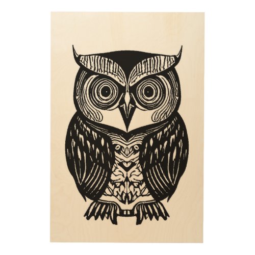 White Black Boho Owl Wood Photo Print