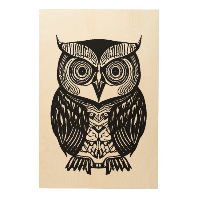 White Black Boho Owl Wood Photo Print (Front)