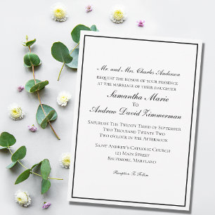 White Black Border Classic Formal Elegant Wedding Invitation